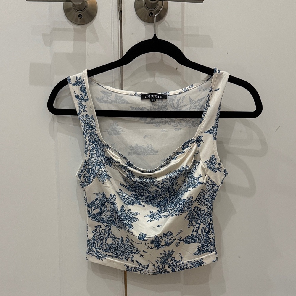 Blue and White Women's Tank Top